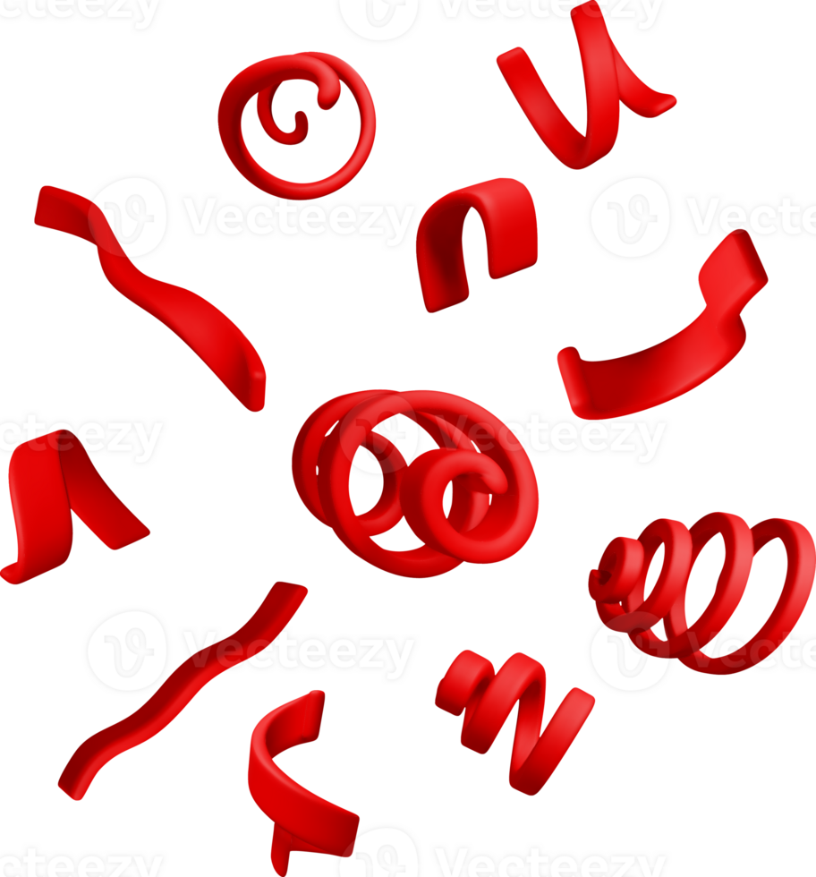 Dynamic 3D Red Shapes in Abstract Arrangement png