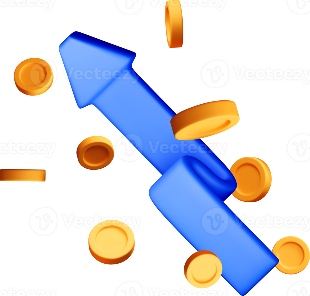 3D Arrow and Coins Depicting Financial Growth png