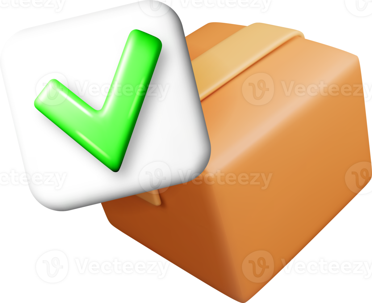 3D Checkmark Sign Over Orange Box Icon png