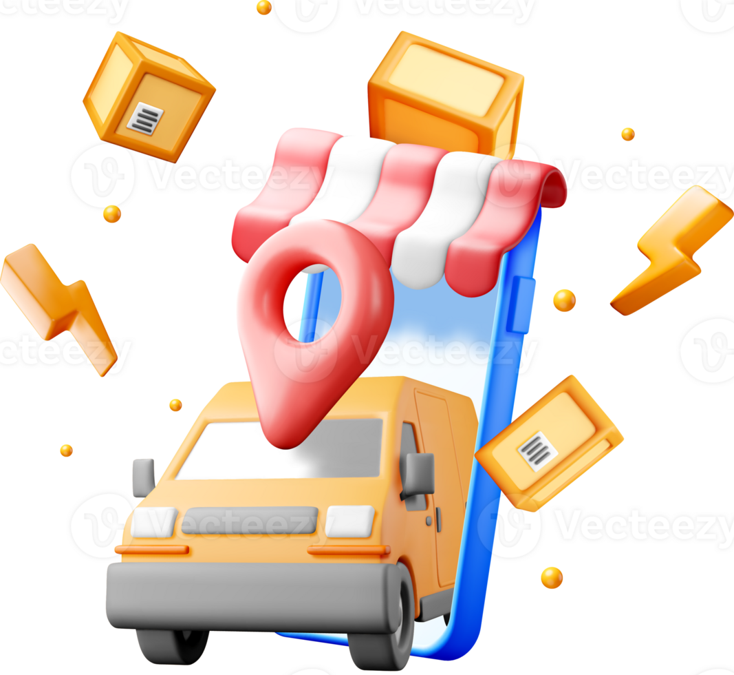 3D Delivery Service Concept with Smartphone png