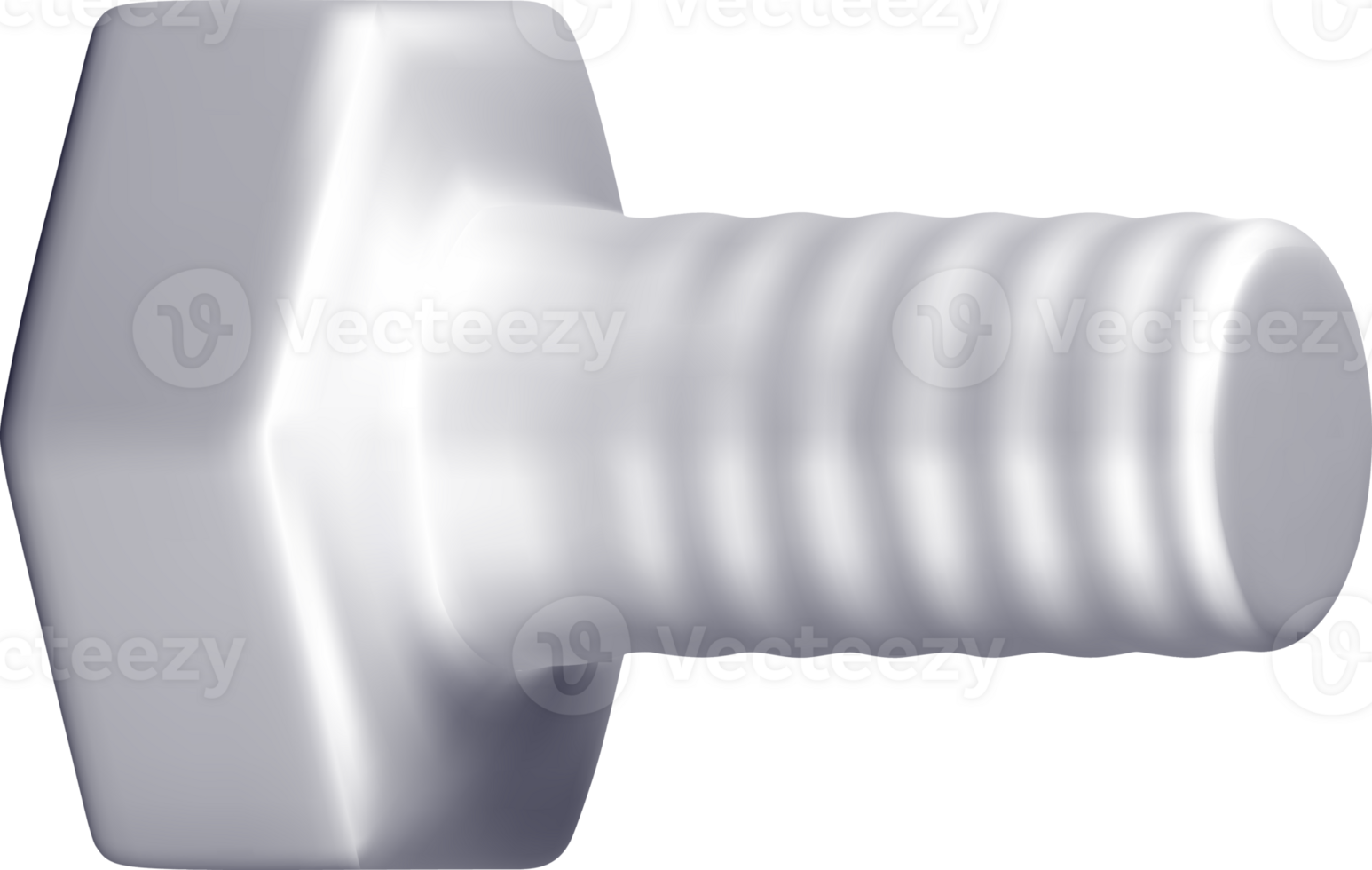 3D Hexagonal Bolt with Threaded Shaft Detail png