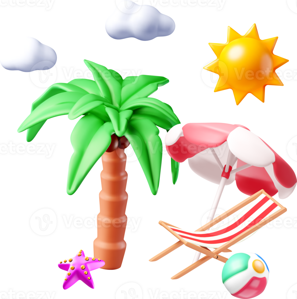 3D Tropical Beach Elements for Summer Vibes png