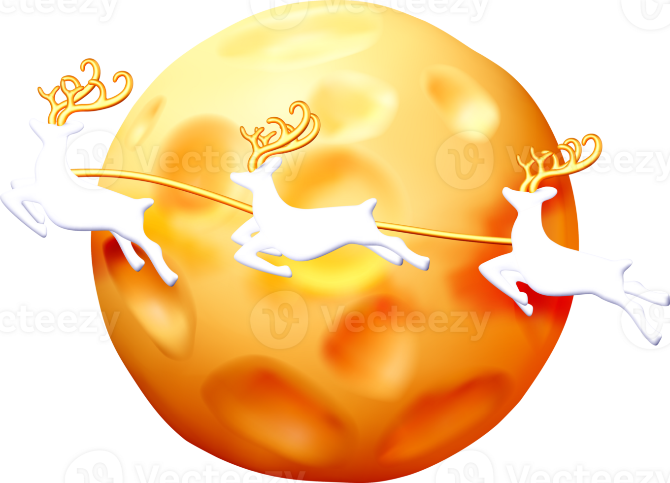 Festive 3D Reindeer Floating Above Moon png