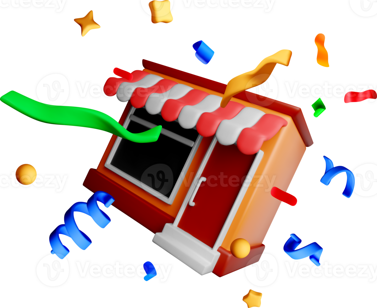 Colorful 3D Shop with Festive Decorations png