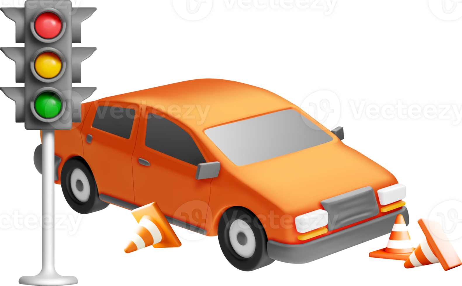 3D Car with Traffic Light and Cones png