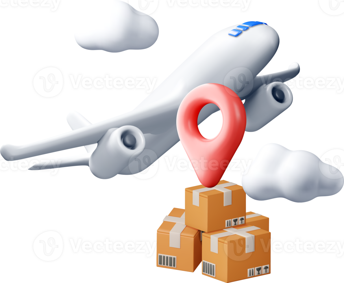 3D Airplane Delivering Packages in Sky png