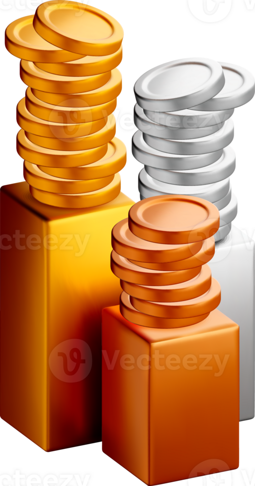 3D Stacked Coins on Colorful Blocks Display png