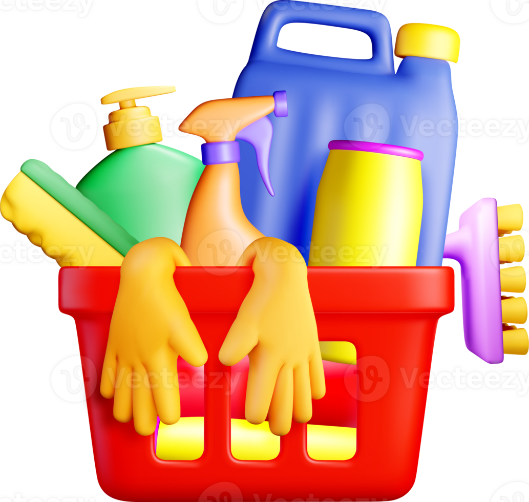 Color 3D Cleaning Supplies in a Basket. png
