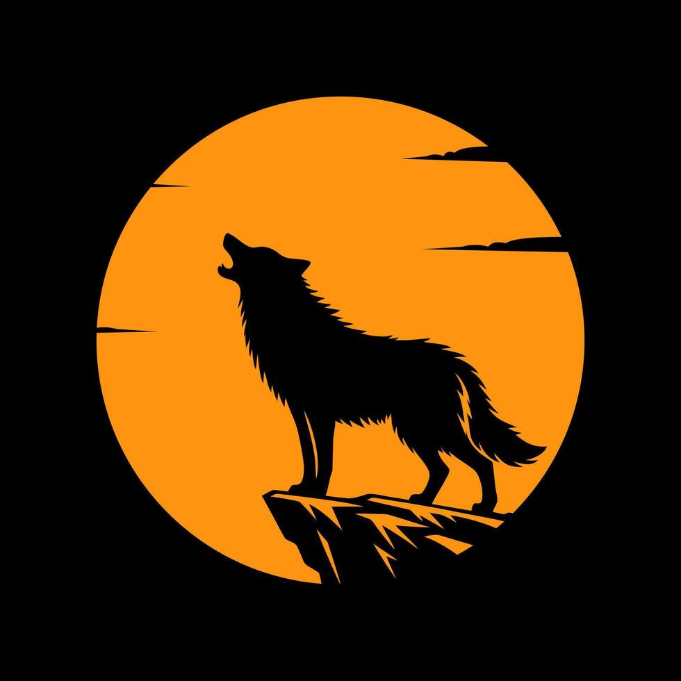 Lone Wolf Under the Orange Moon vector