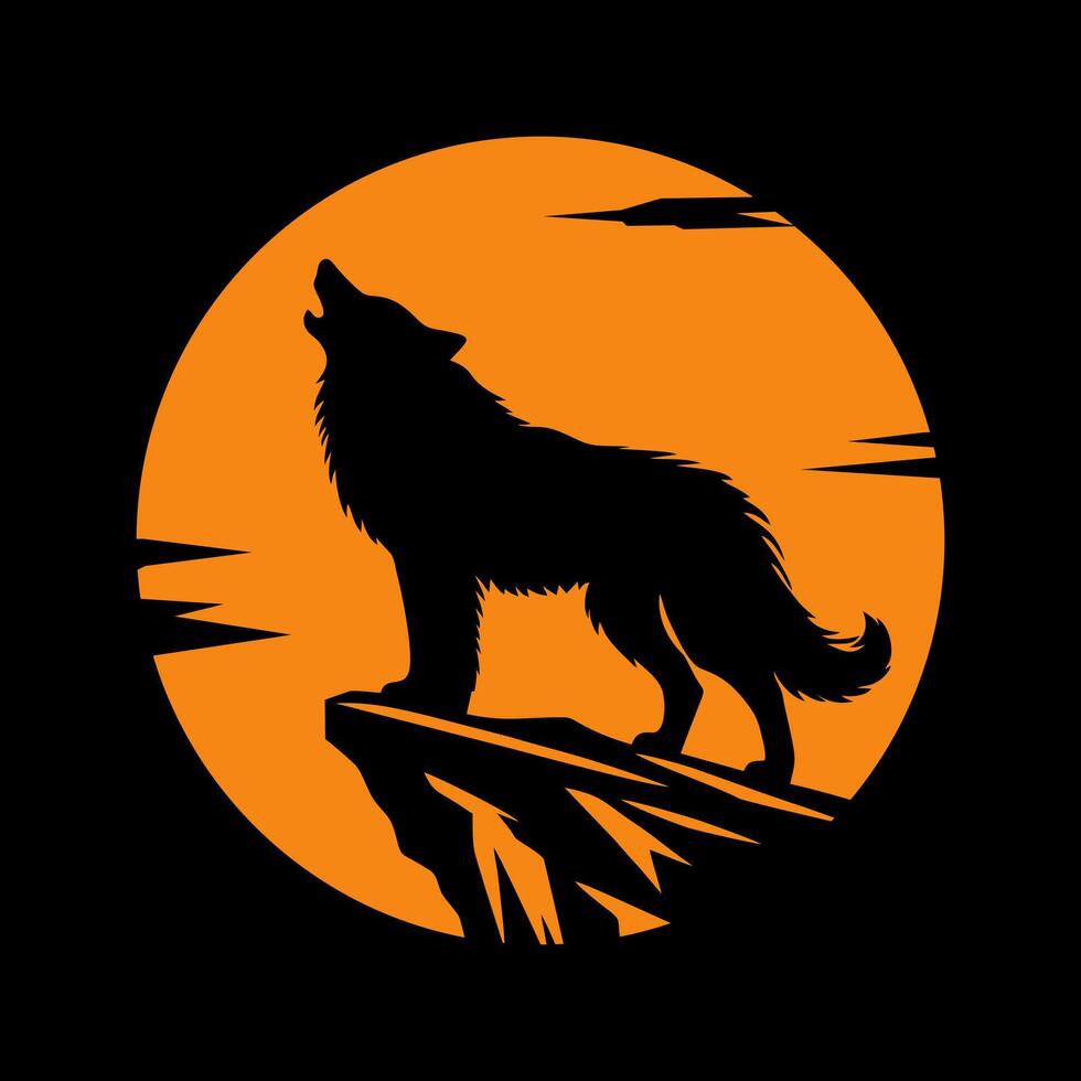 Silhouette of a Howling Wolf in the Night vector