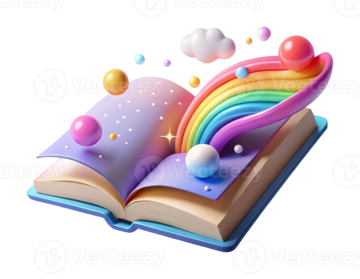 Creative book illustration featuring rainbow and orbs fantasy concept digital art vibrant colors png