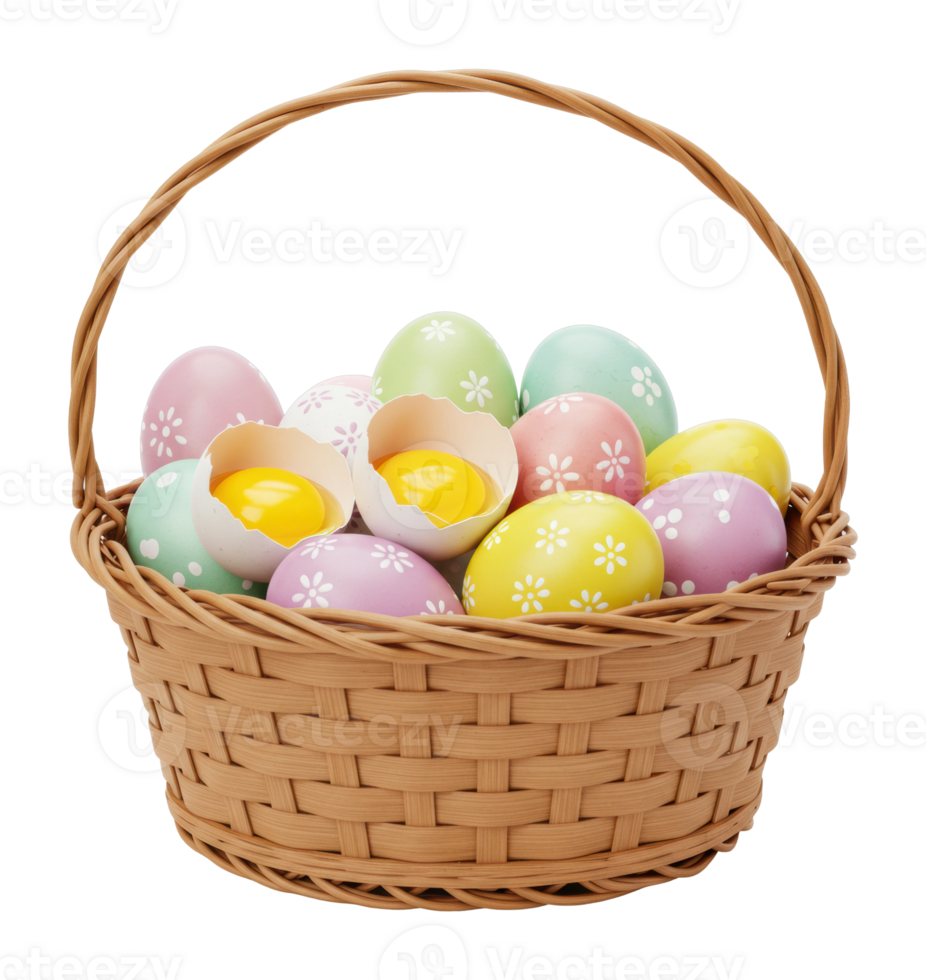 Easter celebration with colorful eggs in a basket spring vibes festive decor close-up view png