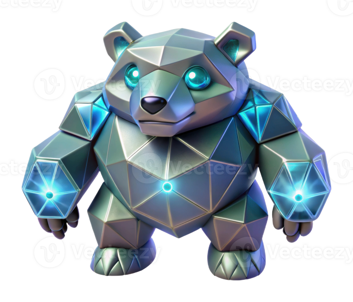 Animated action scene featuring a geometric panda character in a futuristic environment png