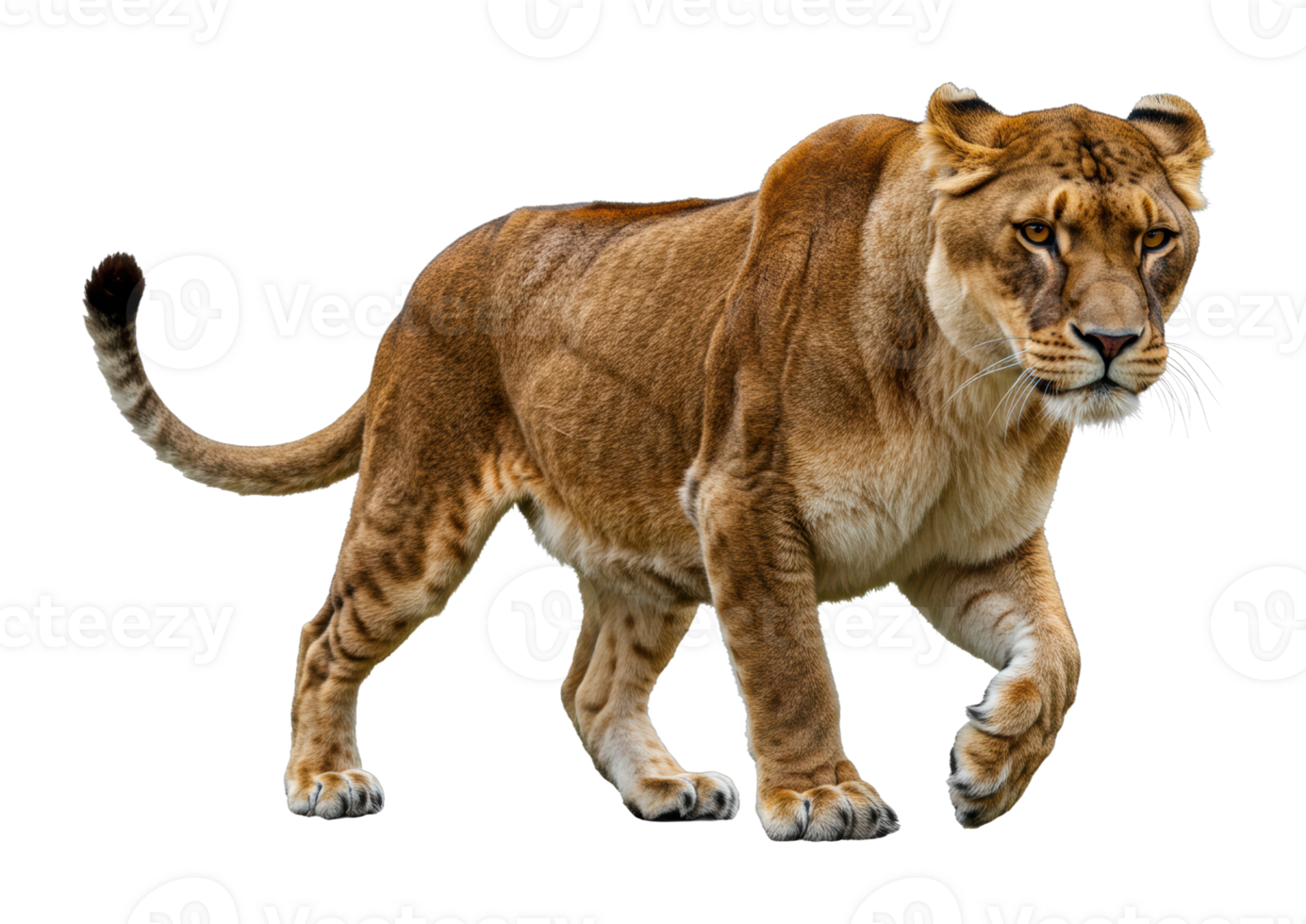 Powerful lioness walking in a natural habitat animal photography wildlife environment side view png