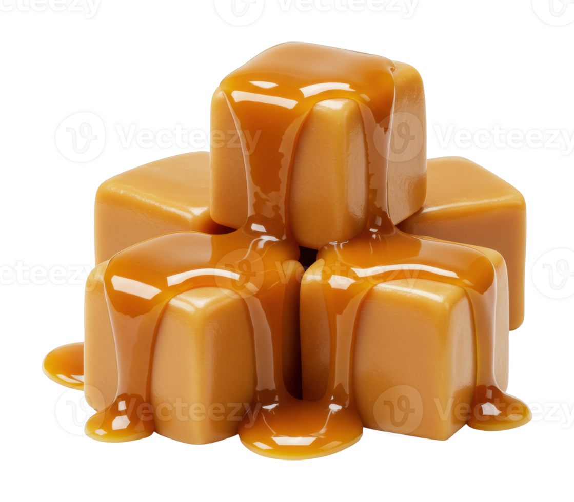 Delicious caramel candy treats piled high studio photo sweet temptation close-up view png