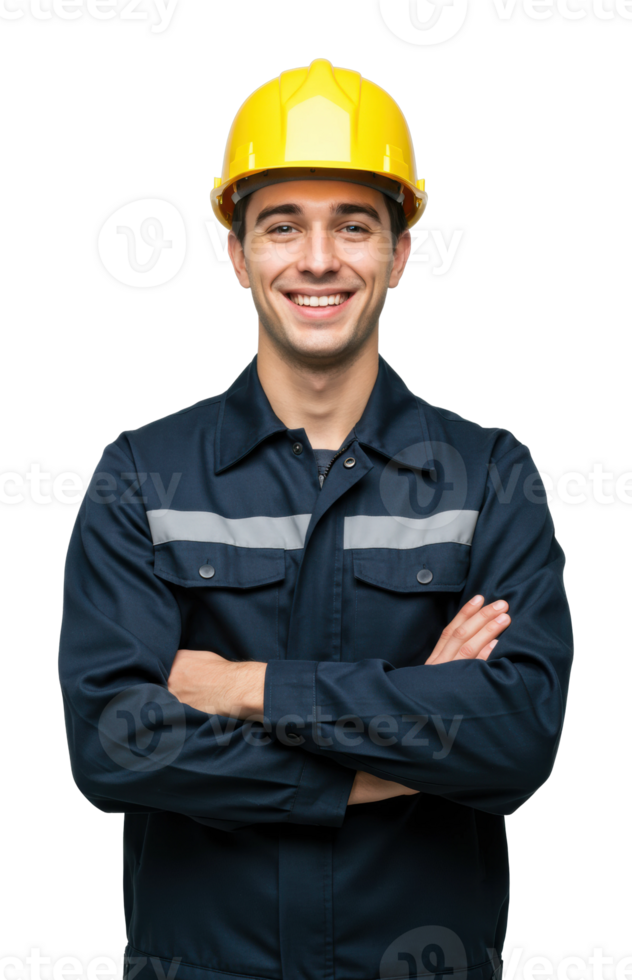 Construction worker smiling at job site portrait professional environment positive outlook png