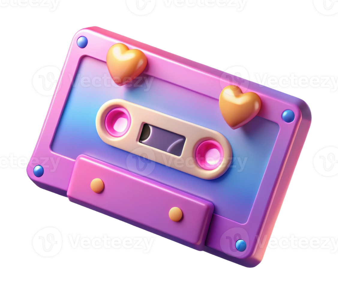 Retro love colorful heart-embellished cassette tape digital art playful vibes vibrant background png