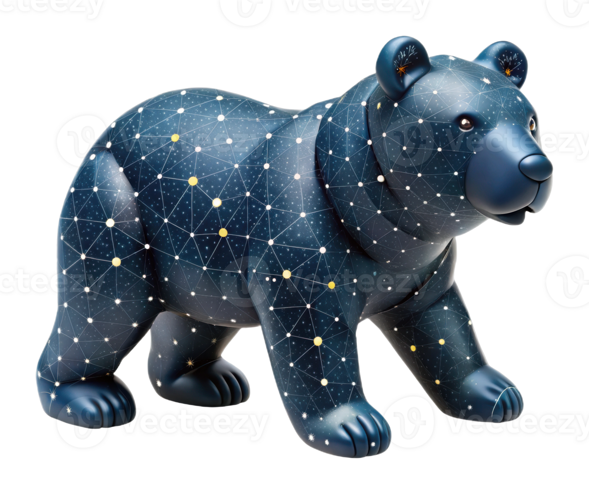 Celestial bear sculpture displaying cosmic patterns art gallery 3d art indoor close-up creative design png