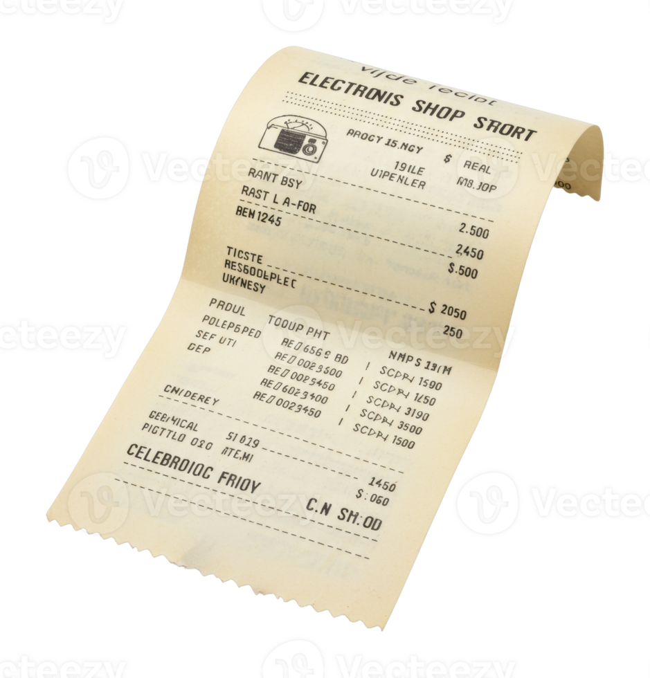 Purchase receipt for electronics retail store receipt document indoor close-up shopping summary png