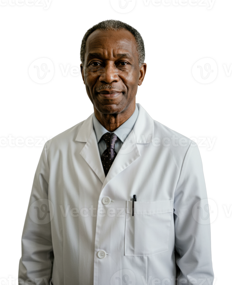 Experienced doctor in white coat medical office portrait professional environment direct view healthcare concept png