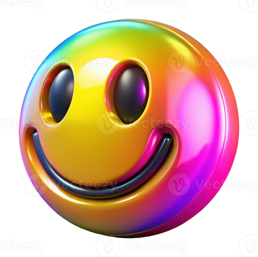 Joyful rainbow smiley face digital art vibrant colors graphic design playful concept png
