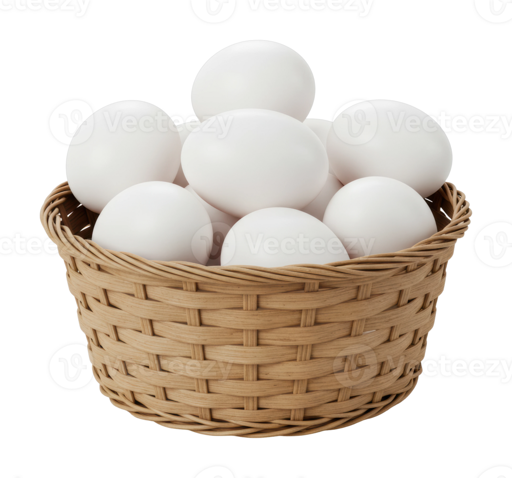 Gathering fresh white eggs in a woven basket kitchen food photography natural lighting close-up view png