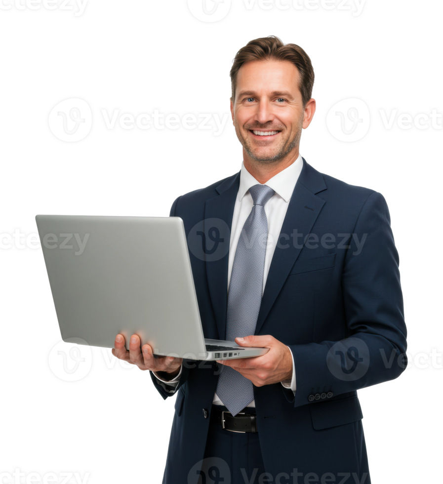Business professional smiling with laptop office environment portrait positive vibes corporate setting png