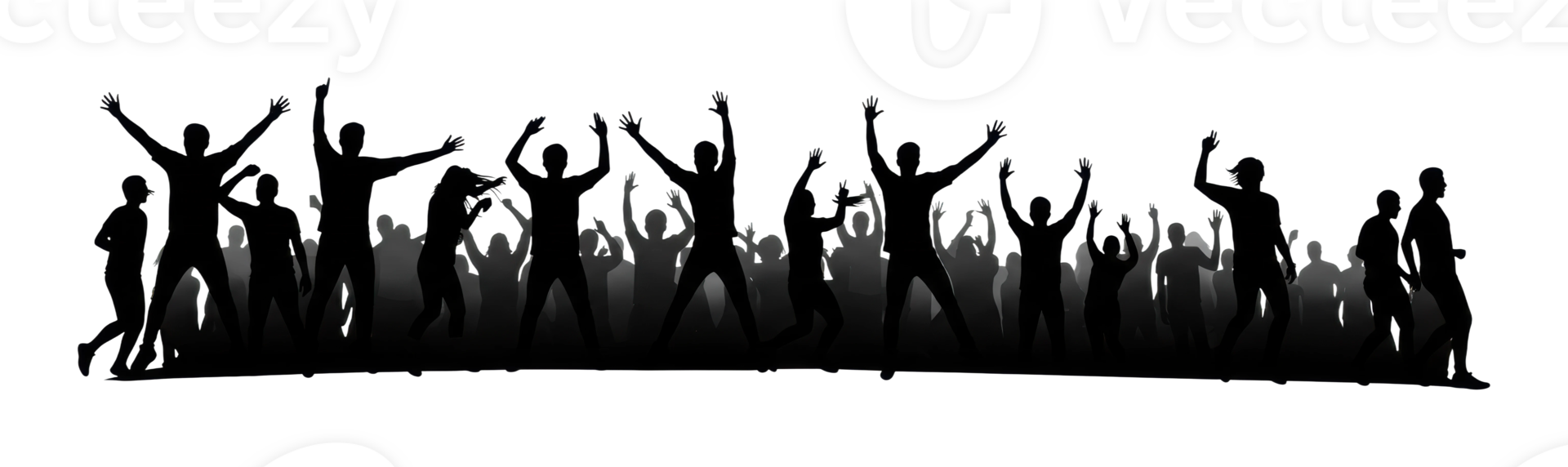 Dynamic crowd celebration urban street silhouette art night time enthusiastic atmosphere png