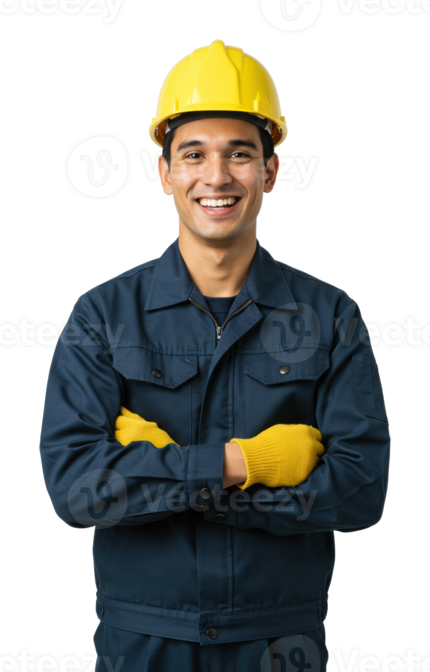 Construction worker smiling in uniform studio setting portrait photography confidence and safety png