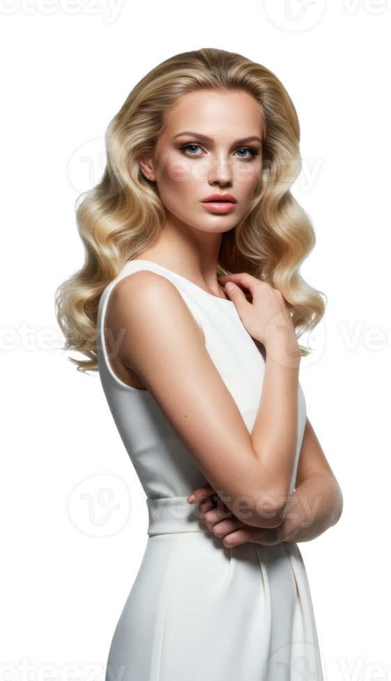 Elegant fashion model posing studio portrait photography minimalist side view beauty concept png