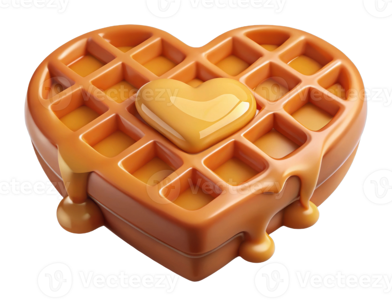 Delicious heart-shaped waffle with honey kitchen food photography bright sweet treat png