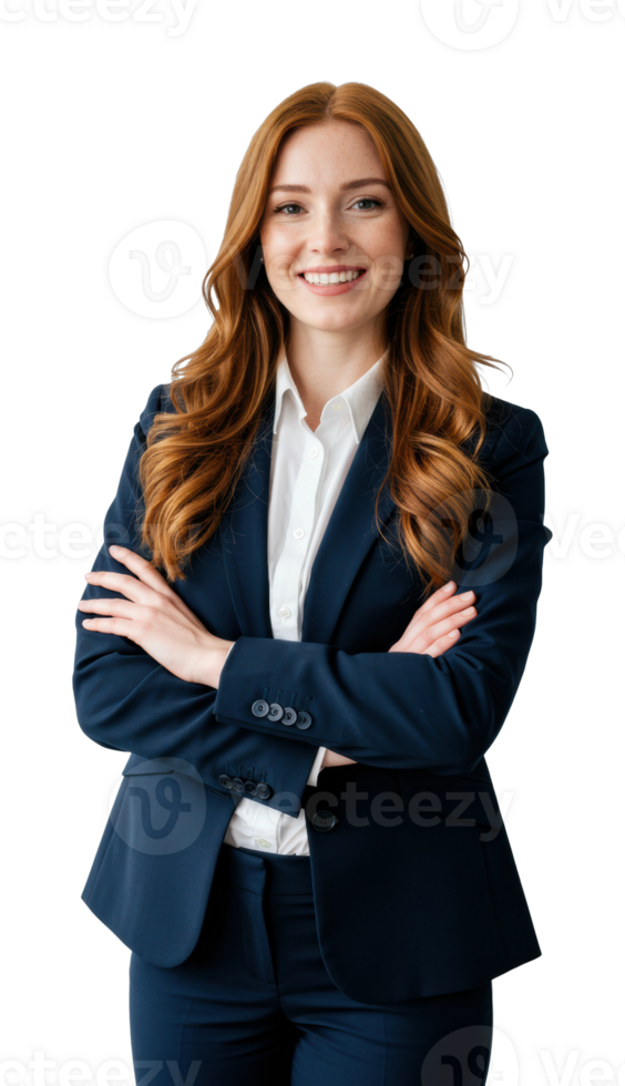 Business professional woman smiling in formal attire studio background portrait photography confident vibe png