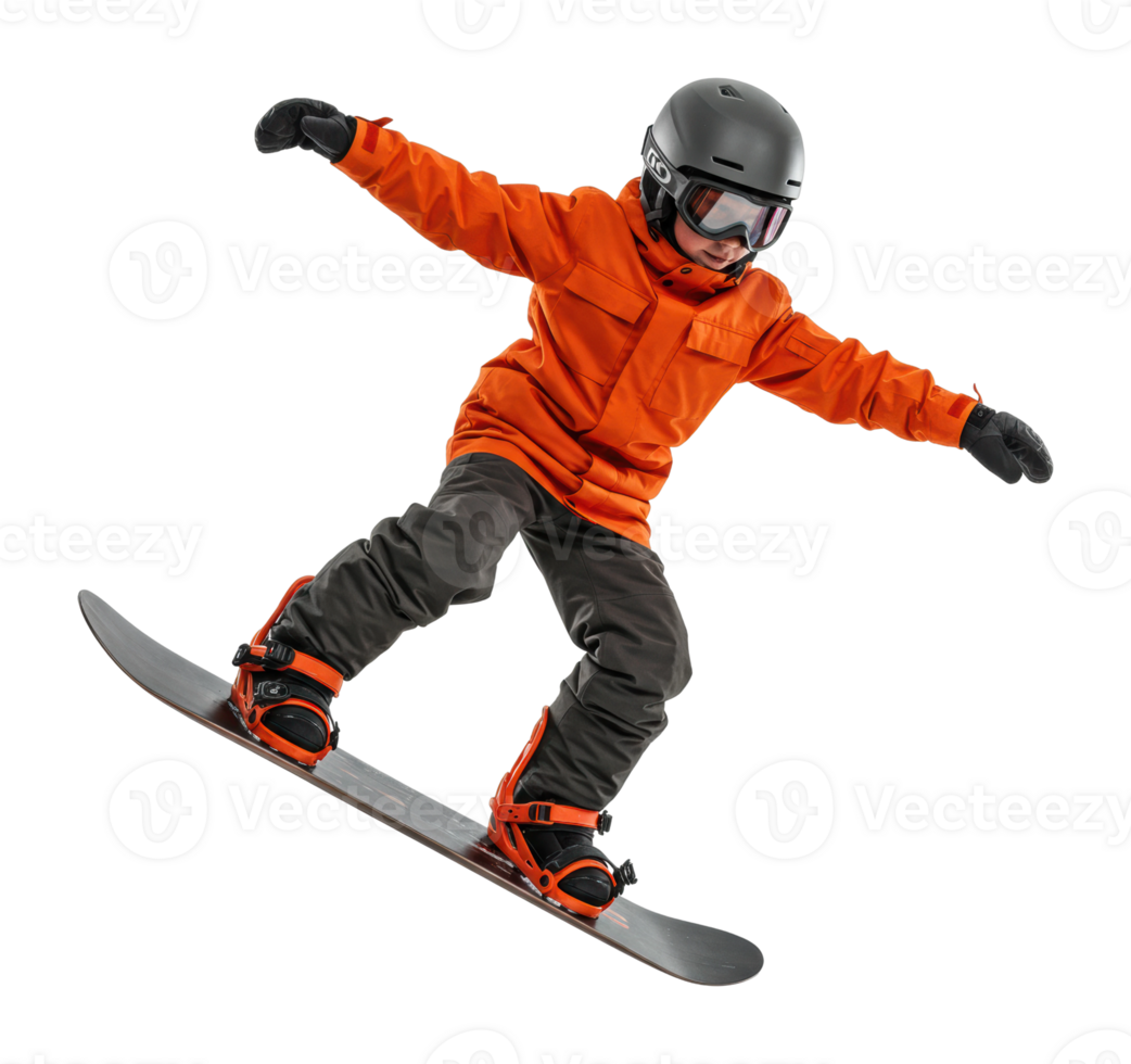 Child snowboarding action in winter wonderland dynamic sports activity exciting viewpoint png