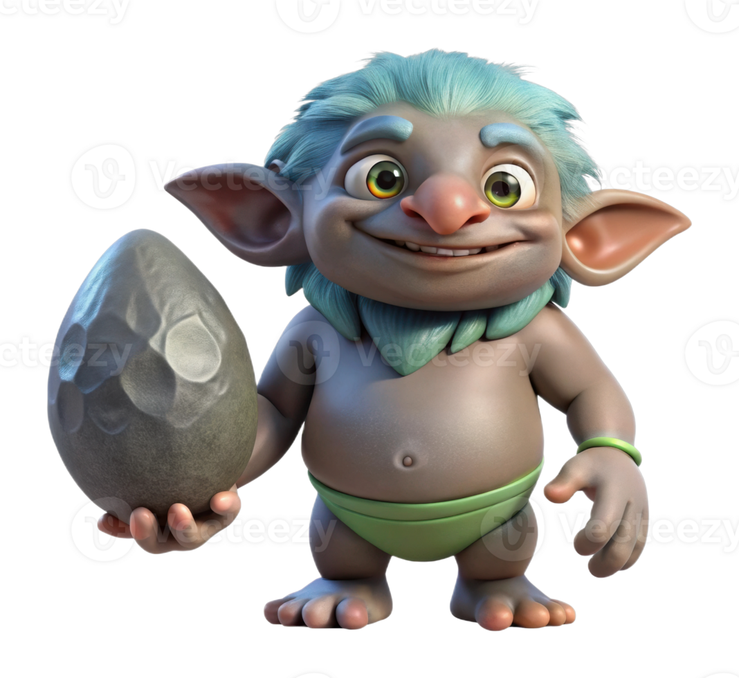 Fantasy creature holding magical egg enchanted forest 3d render whimsical close-up imagination png
