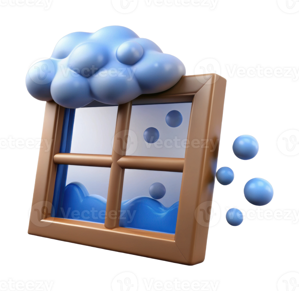 Rainy day window view indoor setting digital art cozy atmosphere creative perspective cloudy concept png