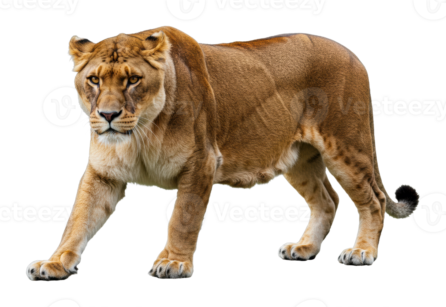 Majestic lioness walking gracefully in the wild animal photography natural habitat close-up view png