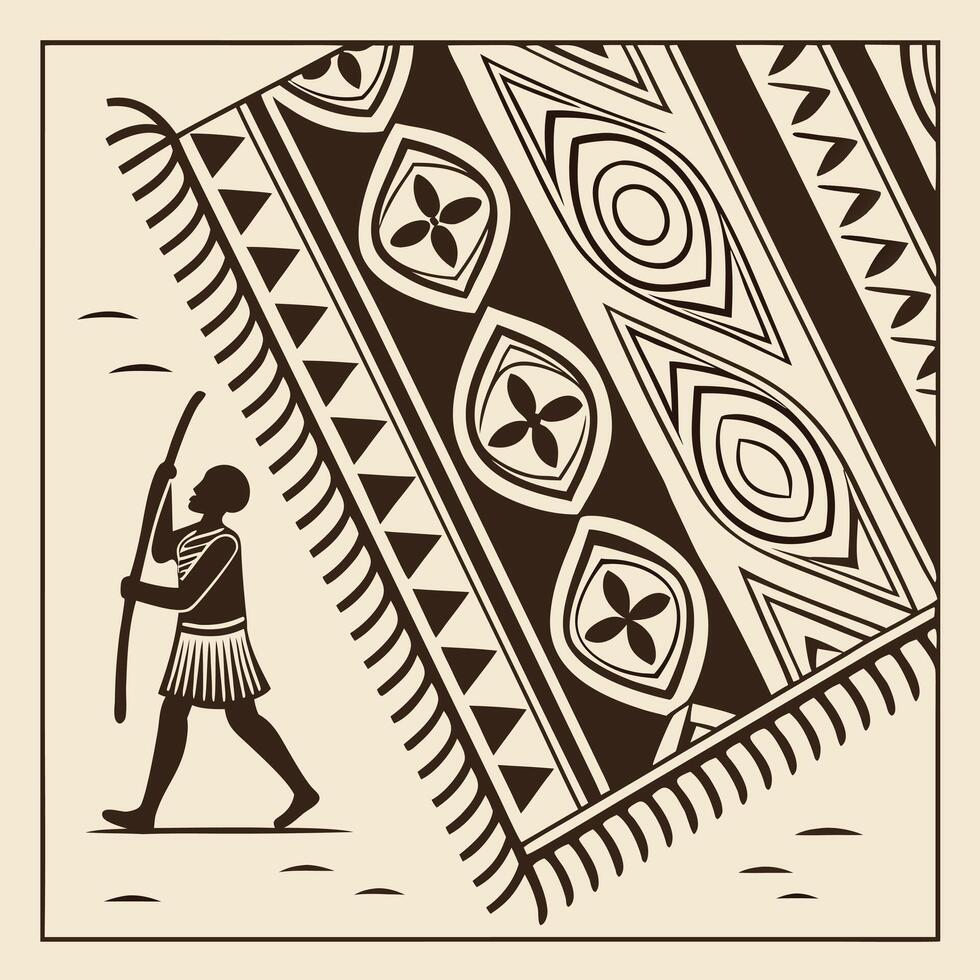 Maori warrior with taiaha and koru pattern vector