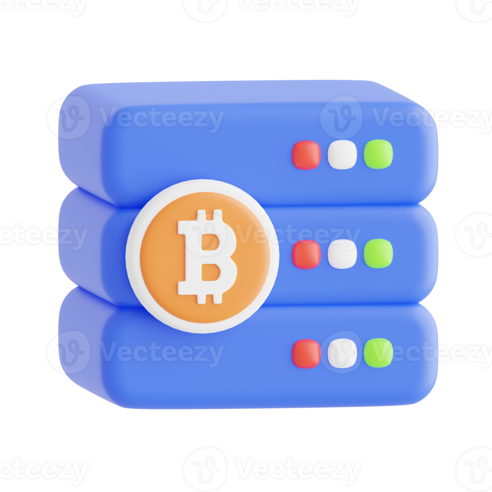 A stack of blue servers with a bitcoin on top png