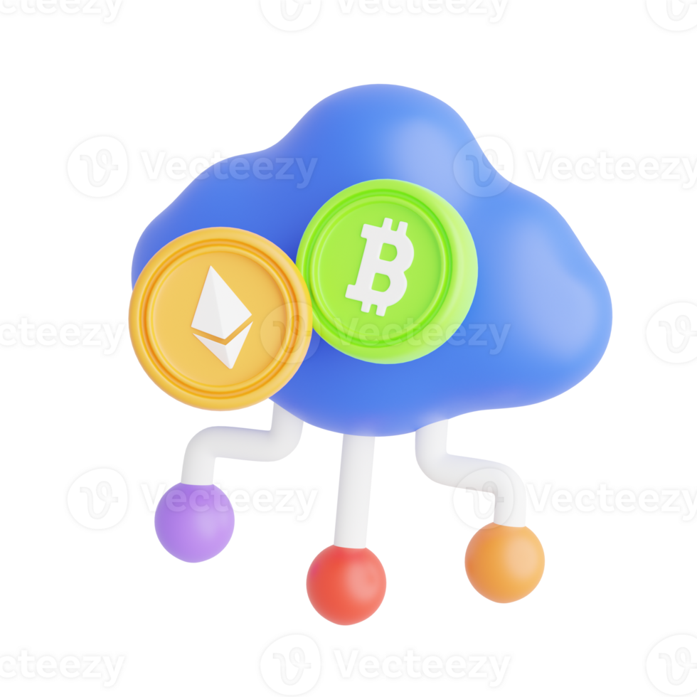 A cloud with bitcoin and ether coins png