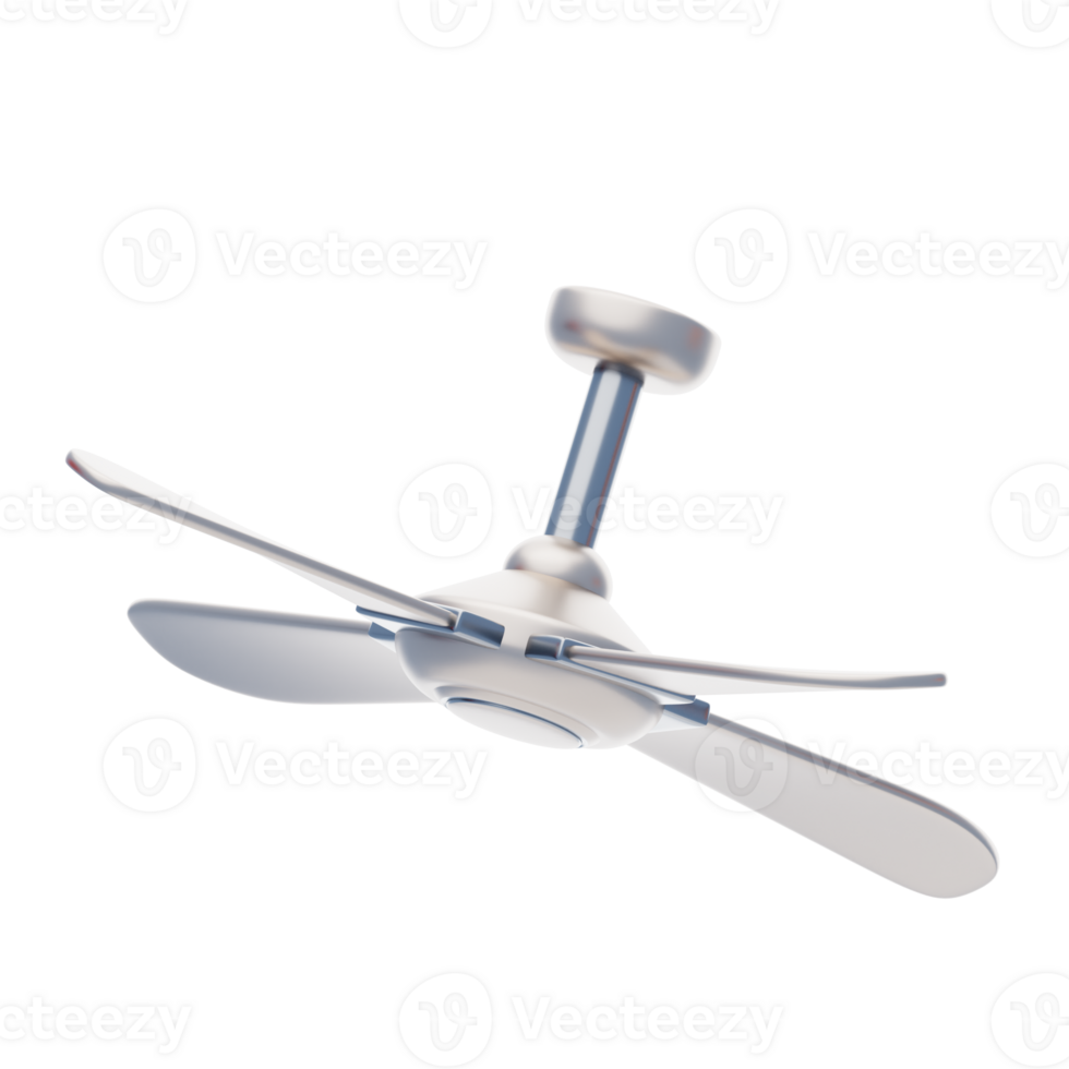 A white ceiling fan with blades on a black background png