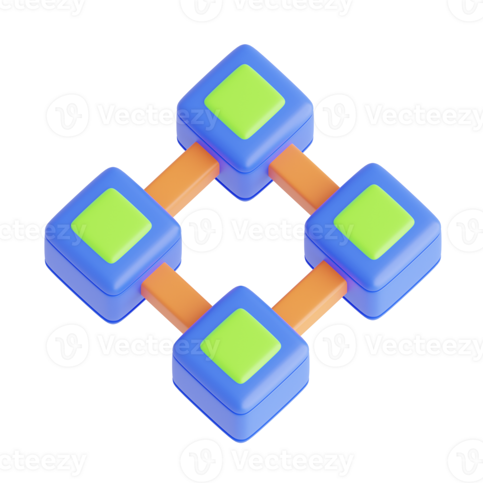 A blue and green cube with four squares png