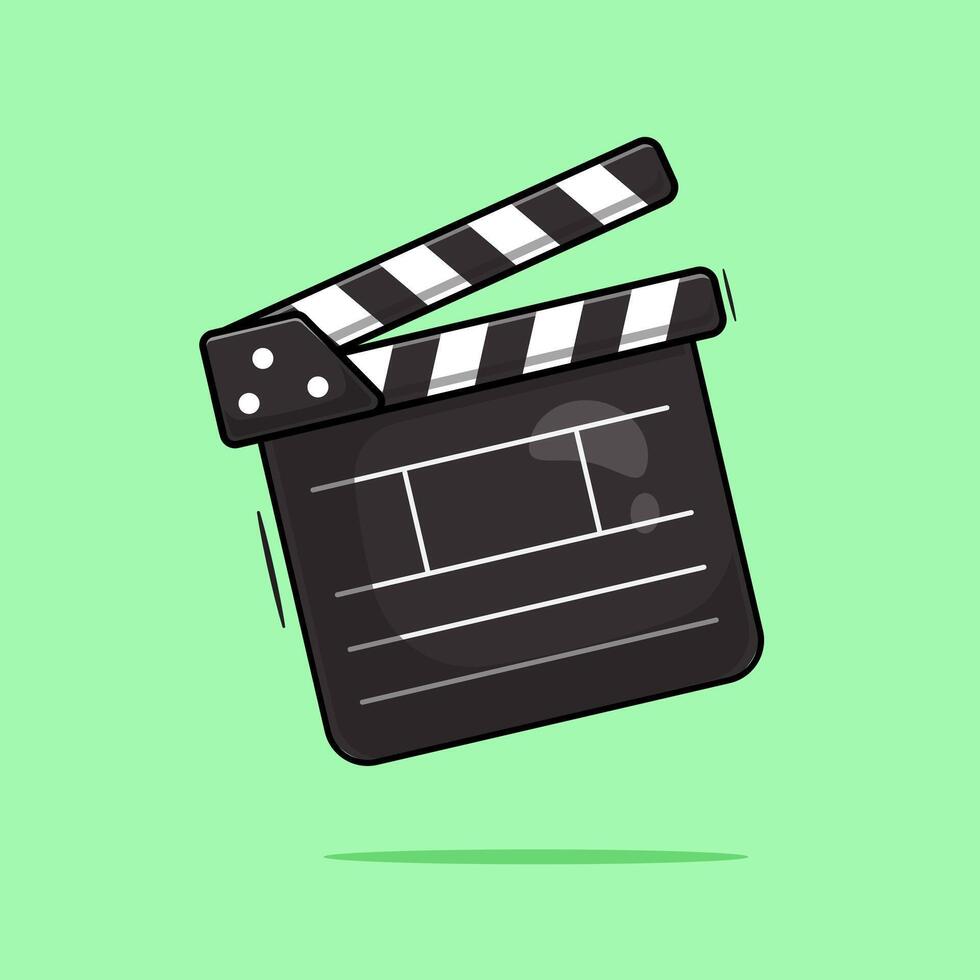 Illustration cartoon of cute black movie, cinema, film clapper board with simple style concept design. Producer director cut board used for movie tools equipment vector