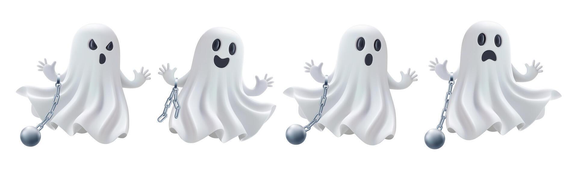 Cartoon ghosts with different expressions vector