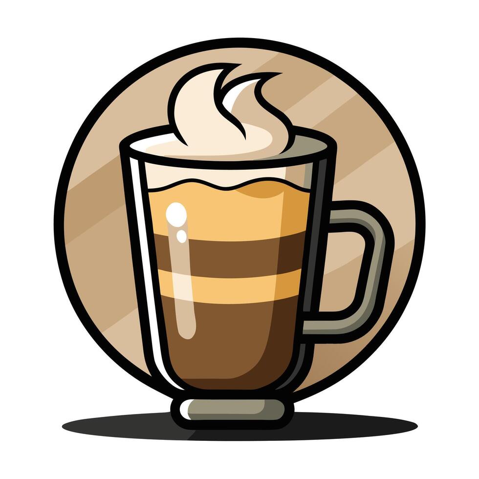 Layered Coffee Drink Illustration with Whipped Cream Topping, Inside Beige Circle vector