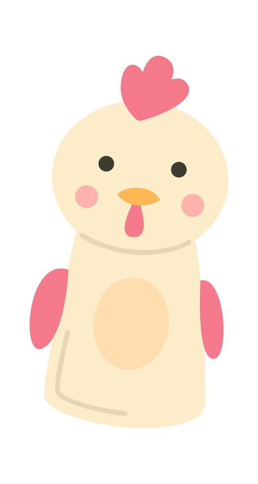 Cute soft chicken puppet flat icon Handmade toys vector