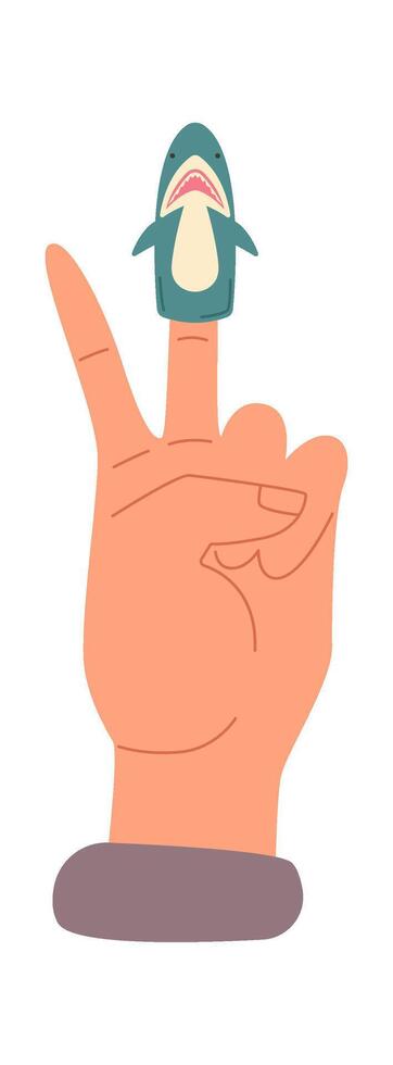 Cute soft shark puppet on fingers flat icon vector