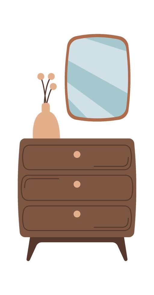 Home interior flat icon Wooden wardrobe with mirror vector