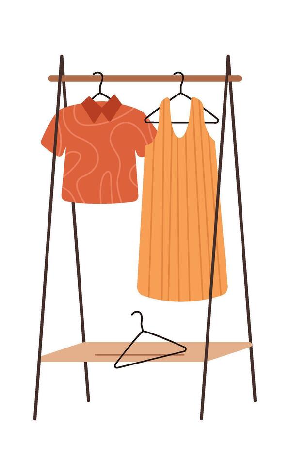 Metal hanger wardrobe with cloths flat icon Illustration vector