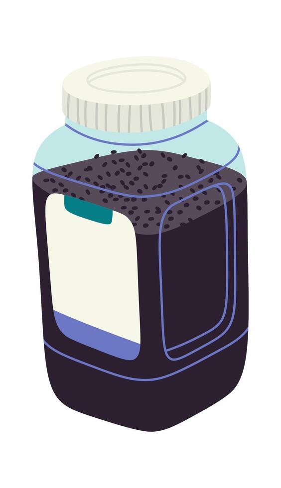 Organic chia seeds in jar flat icon vector