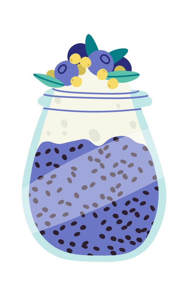 Tasty organic chia seeds pudding flat icon Blueberries and propolis vector